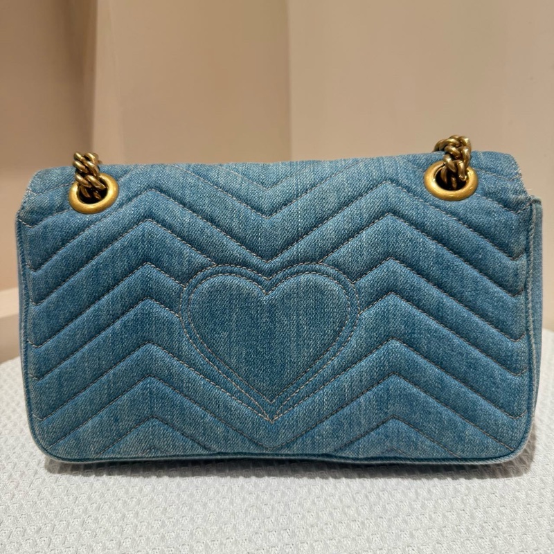 Gucci古馳 馬蒙marmont26 牛仔中號珍珠 鏈條包-5
