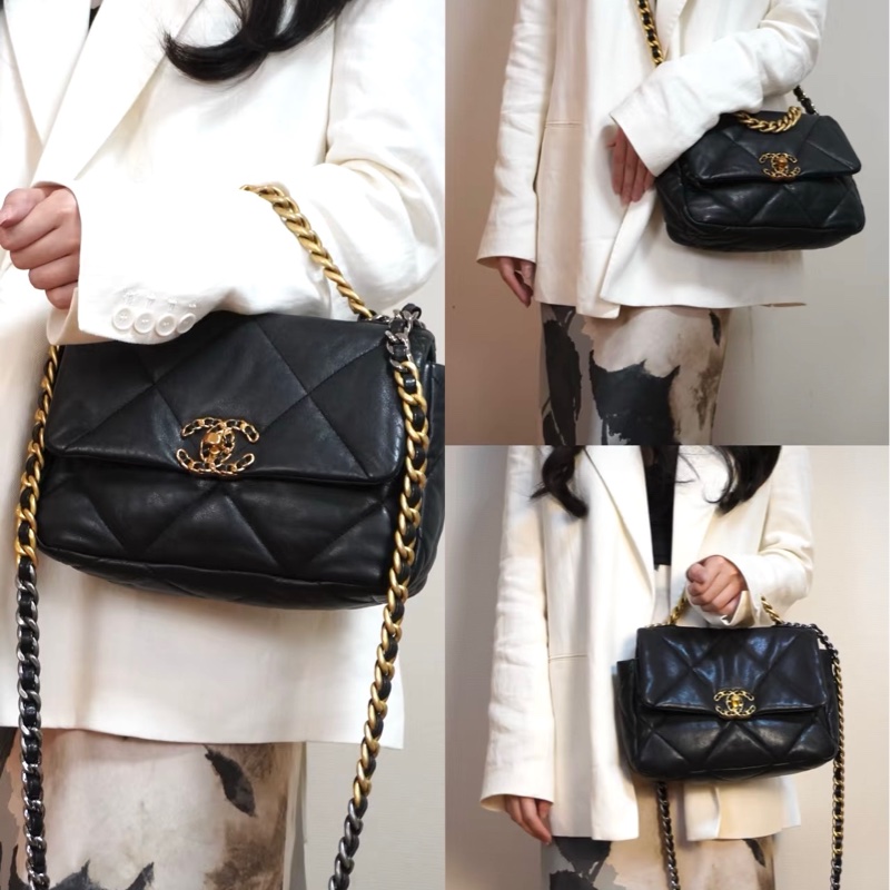 Chanel 香奈兒19bag 小號 黑金 山羊皮 26*16*9 晶片款-0