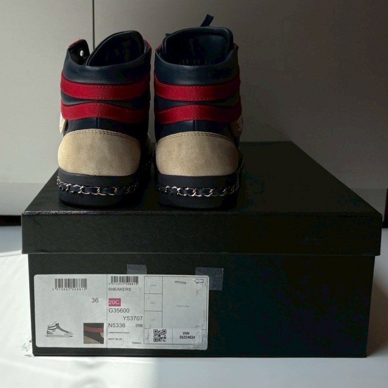 Chanel 藍紅+麂皮革邊休閒鞋-1