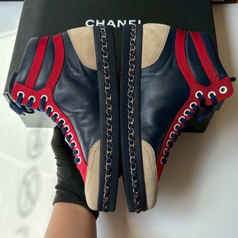 Chanel 藍紅+麂皮革邊休閒鞋-2