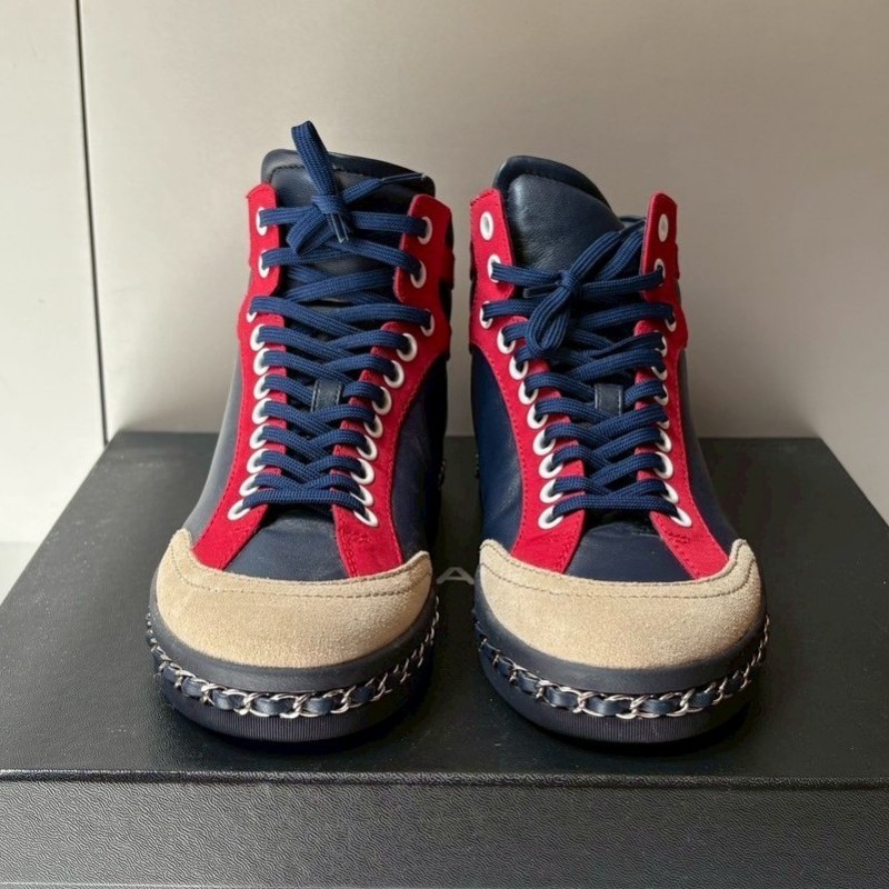 Chanel 藍紅+麂皮革邊休閒鞋-4