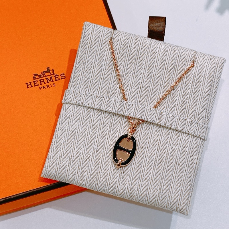 TW4391 Hermes 愛馬仕豬鼻頸鏈Mini Maillon Pendant Necklace Black x RGHW-1