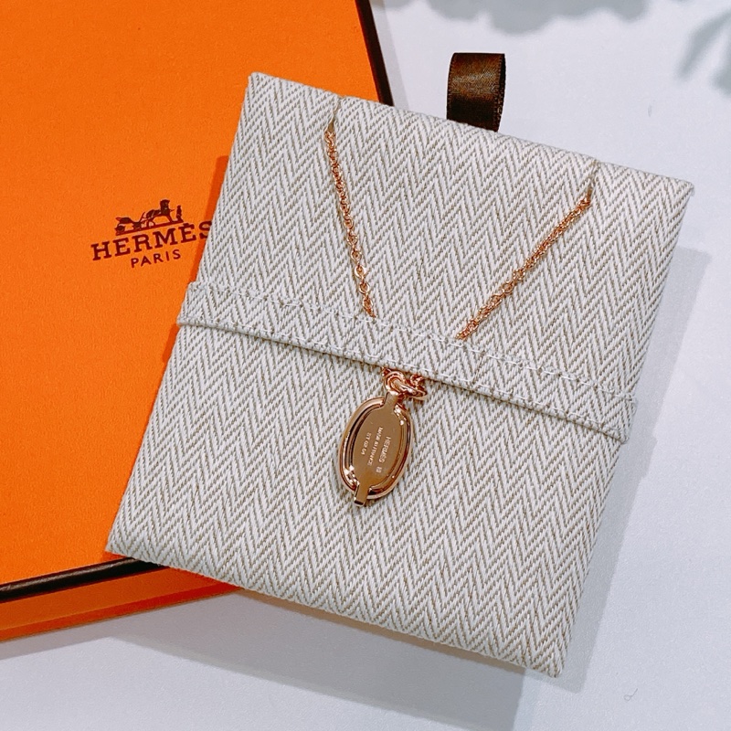 TW4391 Hermes 愛馬仕豬鼻頸鏈Mini Maillon Pendant Necklace Black x RGHW-2