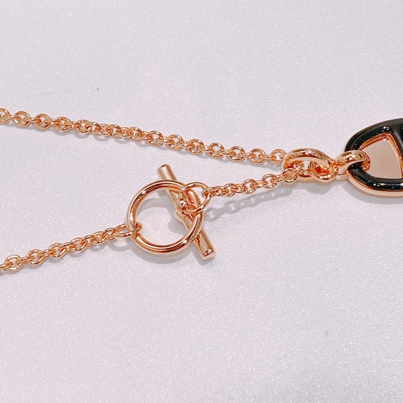 TW4391 Hermes 愛馬仕豬鼻頸鏈Mini Maillon Pendant Necklace Black x RGHW-7