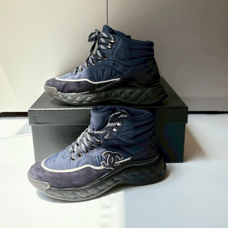 Chanel 深藍布+麂皮低筒休閒鞋-0