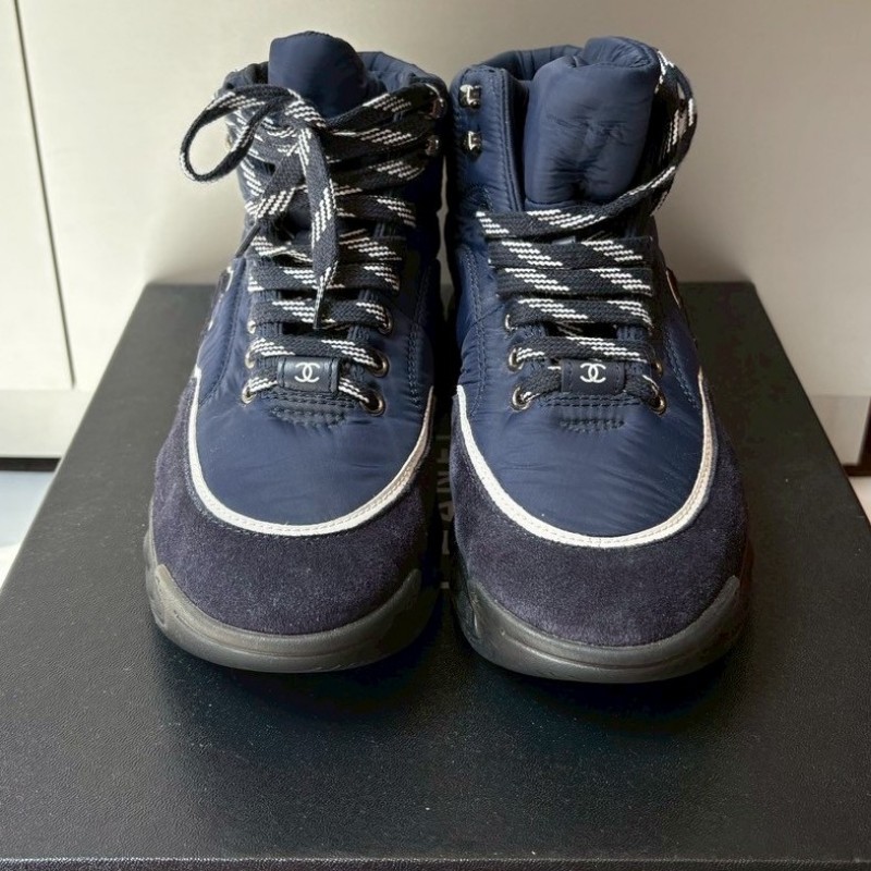 Chanel 深藍布+麂皮低筒休閒鞋-3