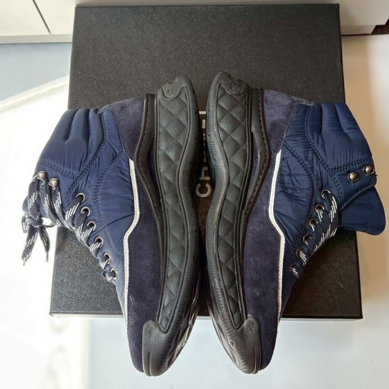 Chanel 深藍布+麂皮低筒休閒鞋-4