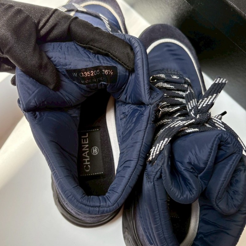 Chanel 深藍布+麂皮低筒休閒鞋-7