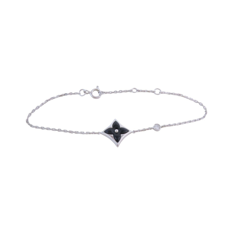 LOUIS VUITTON 18K白金Color Blossom BB Diamond Blaceret銀扣鑽石手鏈-0