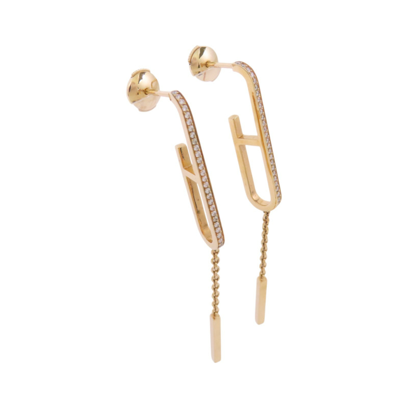HERMES 18K玫瑰金D'oreilles Every Chain Dance MM Diamond Earrings金扣鑽石耳環-2