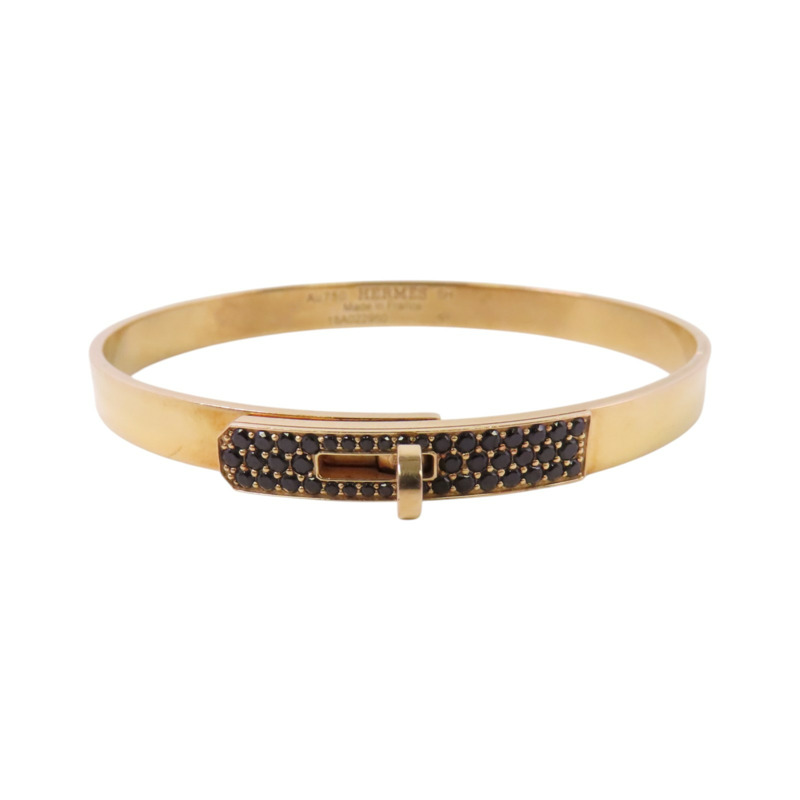 HERMES 18K玫瑰金Kelly Black Sapphire Bangle金扣黑色藍寶石手鐲-0