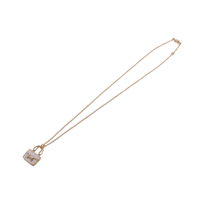 HERMES 18K玫瑰金Amulettes Constance Diamond Necklace金扣鑽石項鏈-3