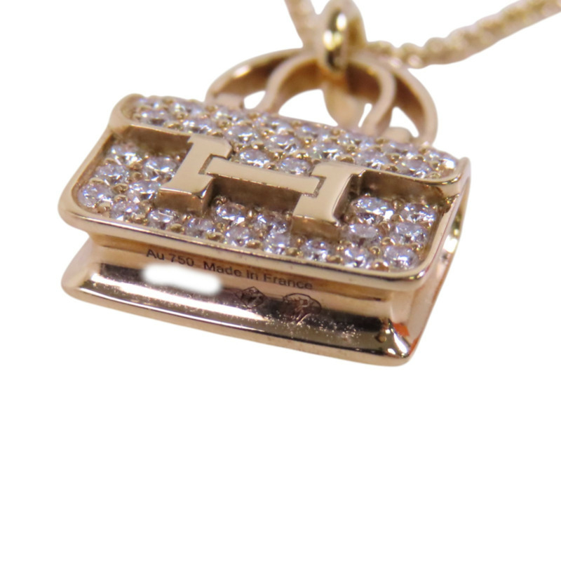 HERMES 18K玫瑰金Amulettes Constance Diamond Necklace金扣鑽石項鏈-7