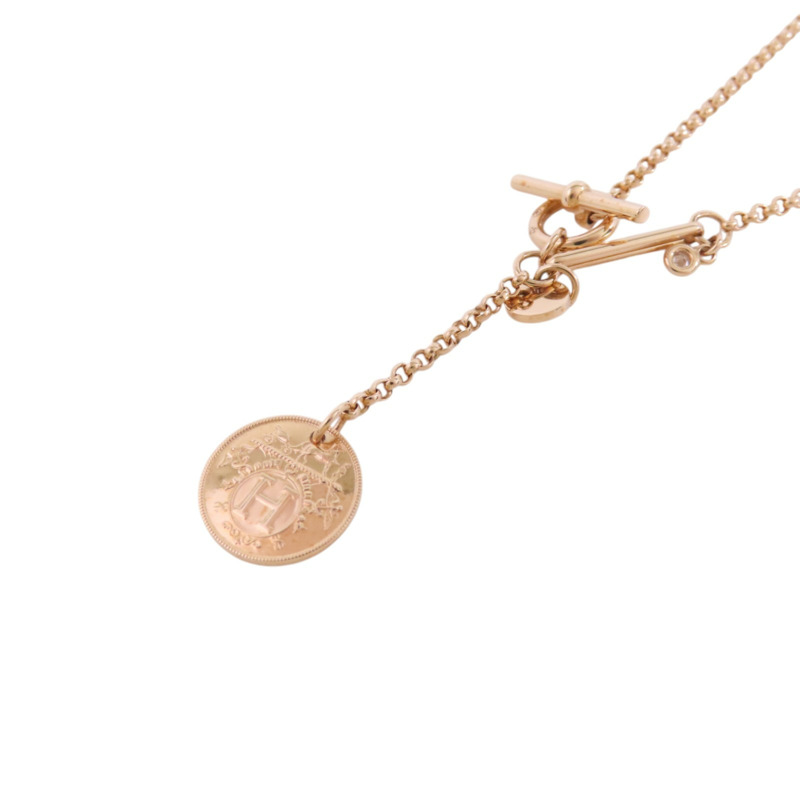 HERMES 18K玫瑰金Ex-Libris Small Diamond Pendent Necklace金扣鑽石項鏈-1