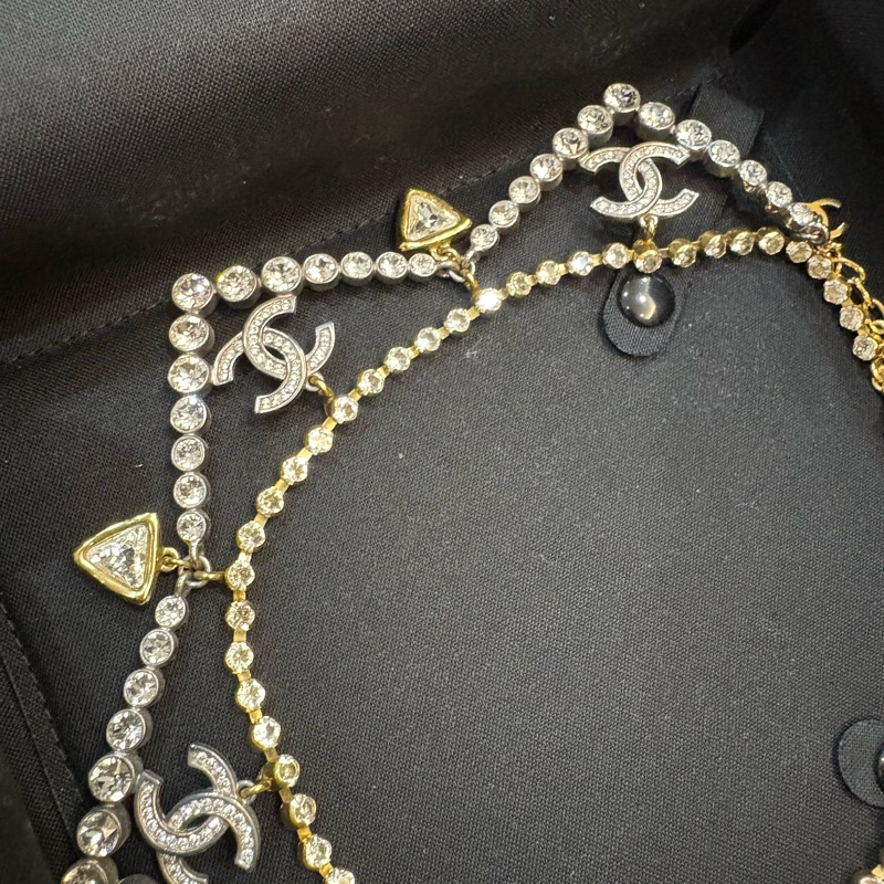 Chanel 華麗重工款 金銀雙色水鑽領片項鍊 法國製-1