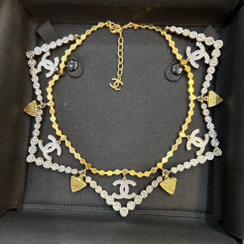 Chanel 華麗重工款 金銀雙色水鑽領片項鍊 法國製-2