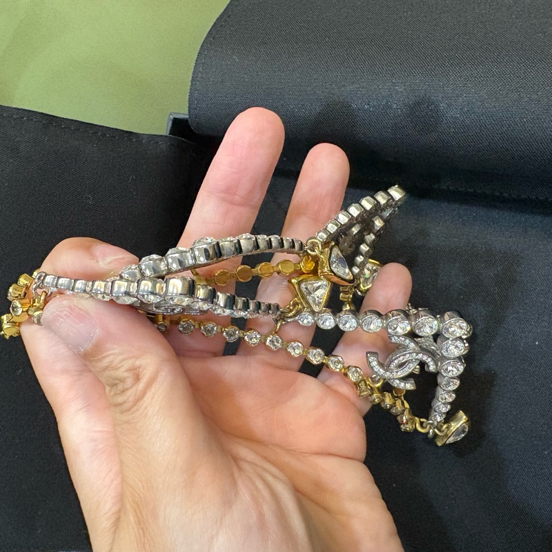 Chanel 華麗重工款 金銀雙色水鑽領片項鍊 法國製-4