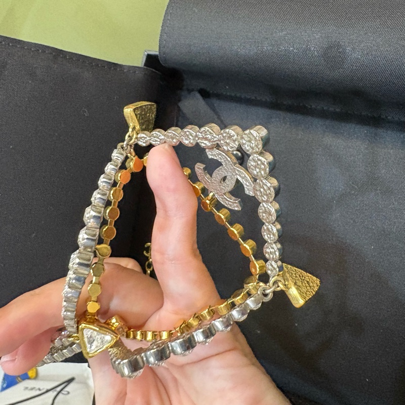 Chanel 華麗重工款 金銀雙色水鑽領片項鍊 法國製-5