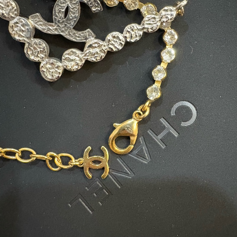 Chanel 華麗重工款 金銀雙色水鑽領片項鍊 法國製-6
