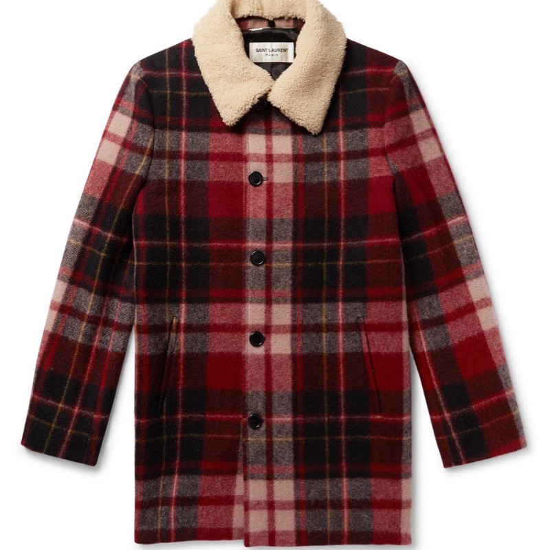 Saint Laurent shearling collar checks coat 44 大衣 外套-0