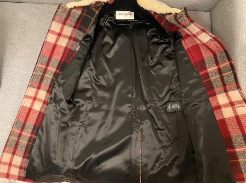 Saint Laurent shearling collar checks coat 44 大衣 外套-4