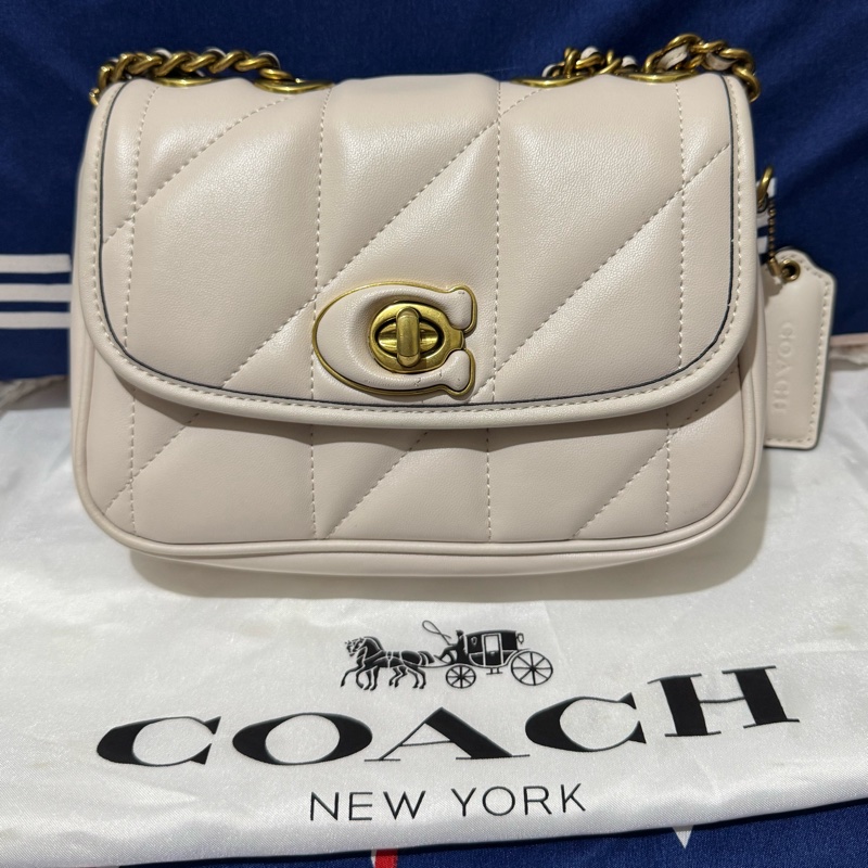 COACH羊皮菱格單肩斜背包(小號,白色)-0