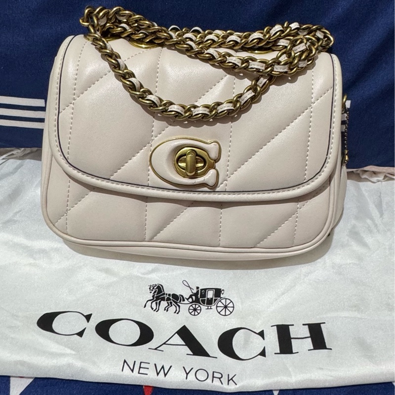 COACH羊皮菱格單肩斜背包(小號,白色)-2