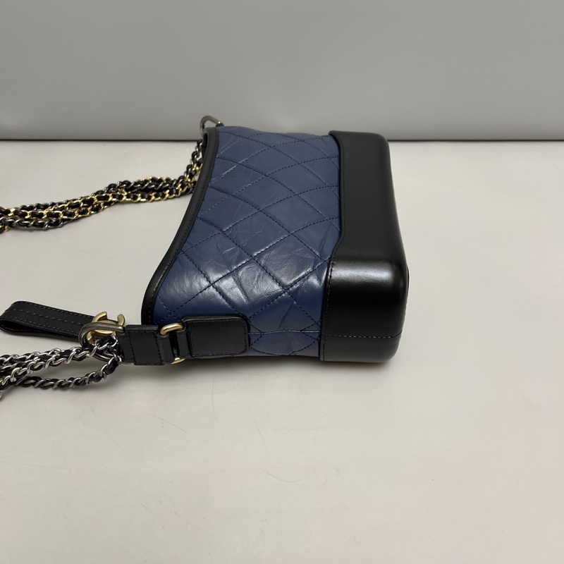 Chanel香奈兒 藍黑拼色全皮菱格小號流浪包-2