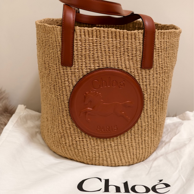 🌿 2025春夏新品 🌸 Chloé 馬徽超大容量草編托特包|焦糖棕-0