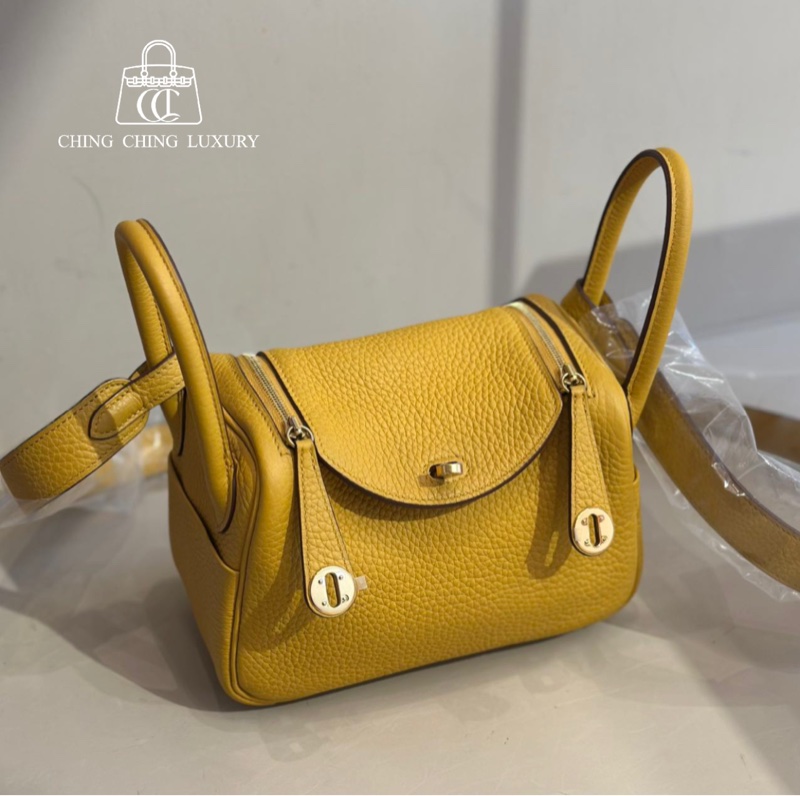 🌈Hermes💛mini lindy一代💛9D琥珀黄金扣🌟未使用閒置🌟TC皮🌟Jaune Ambre🌟-0