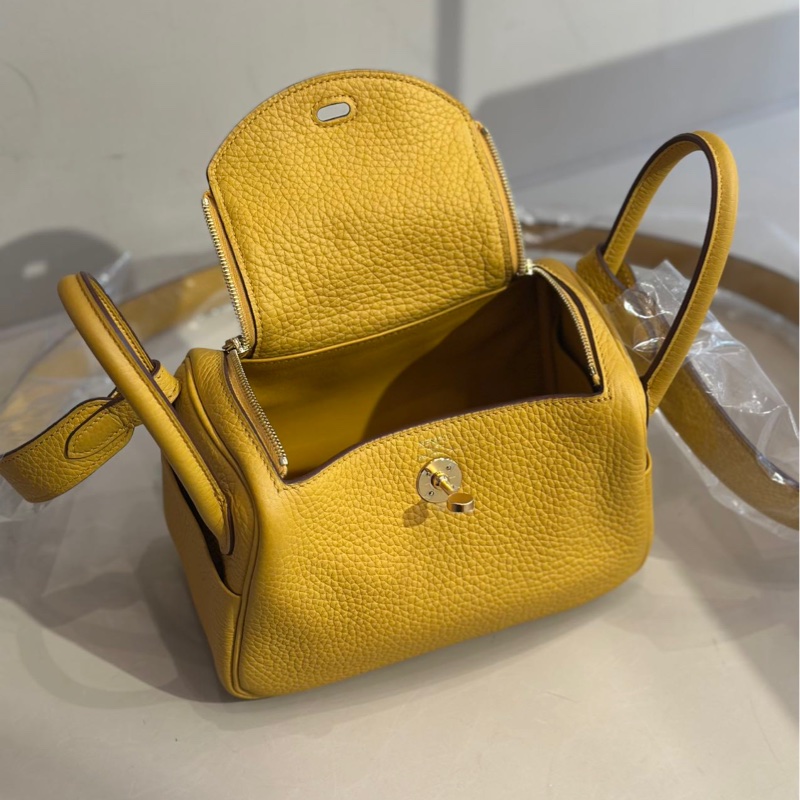 🌈Hermes💛mini lindy一代💛9D琥珀黄金扣🌟未使用閒置🌟TC皮🌟Jaune Ambre🌟-1