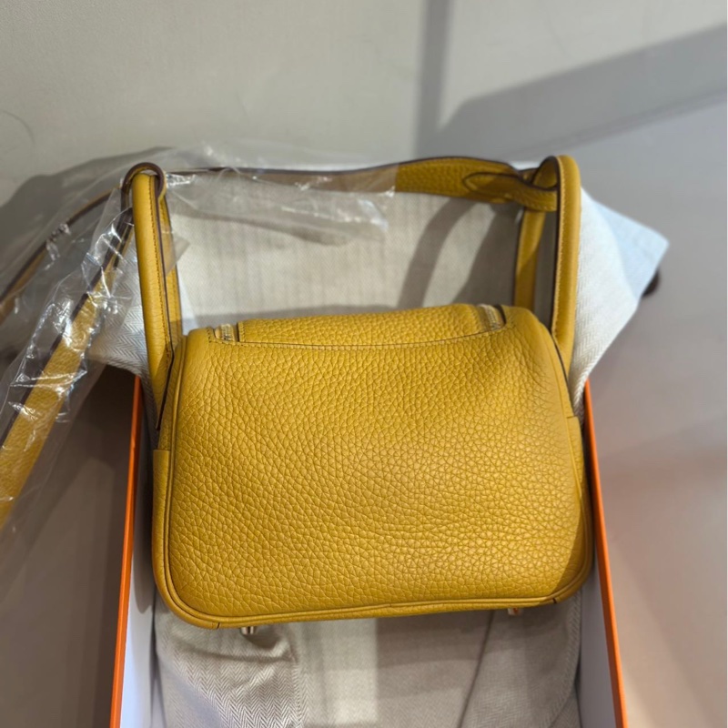 🌈Hermes💛mini lindy一代💛9D琥珀黄金扣🌟未使用閒置🌟TC皮🌟Jaune Ambre🌟-8