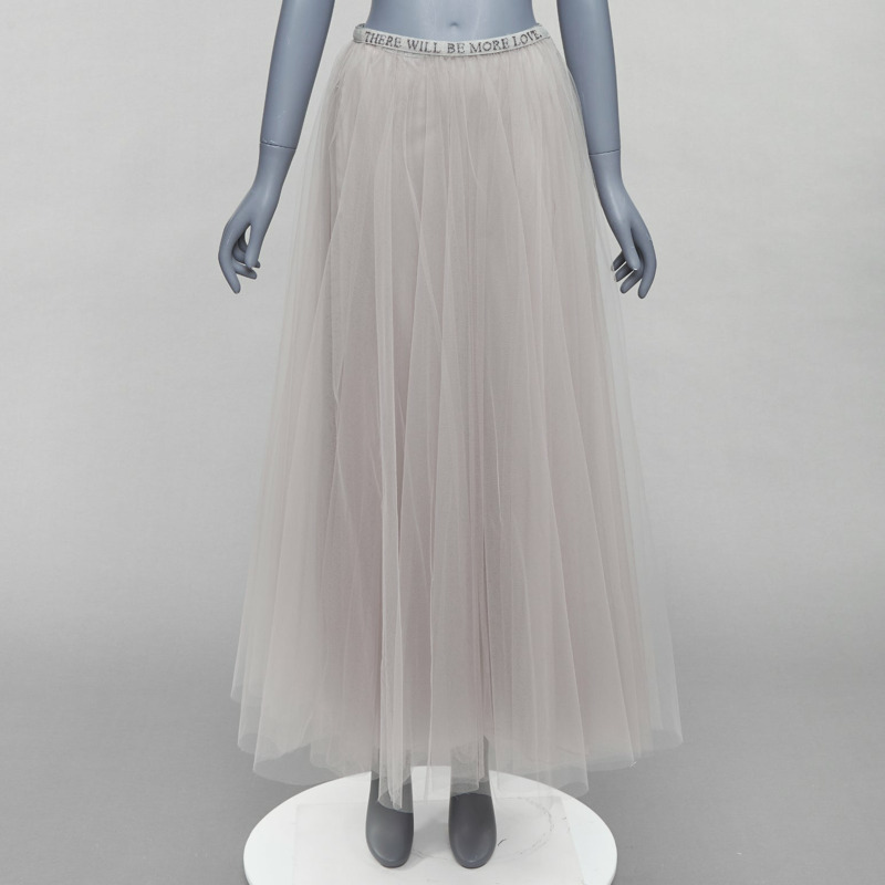VALENTINO There Will Be More Love beaded waist grey tulle skirt IT38 XS-0