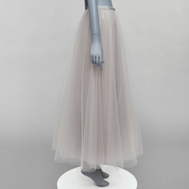 VALENTINO There Will Be More Love beaded waist grey tulle skirt IT38 XS-3