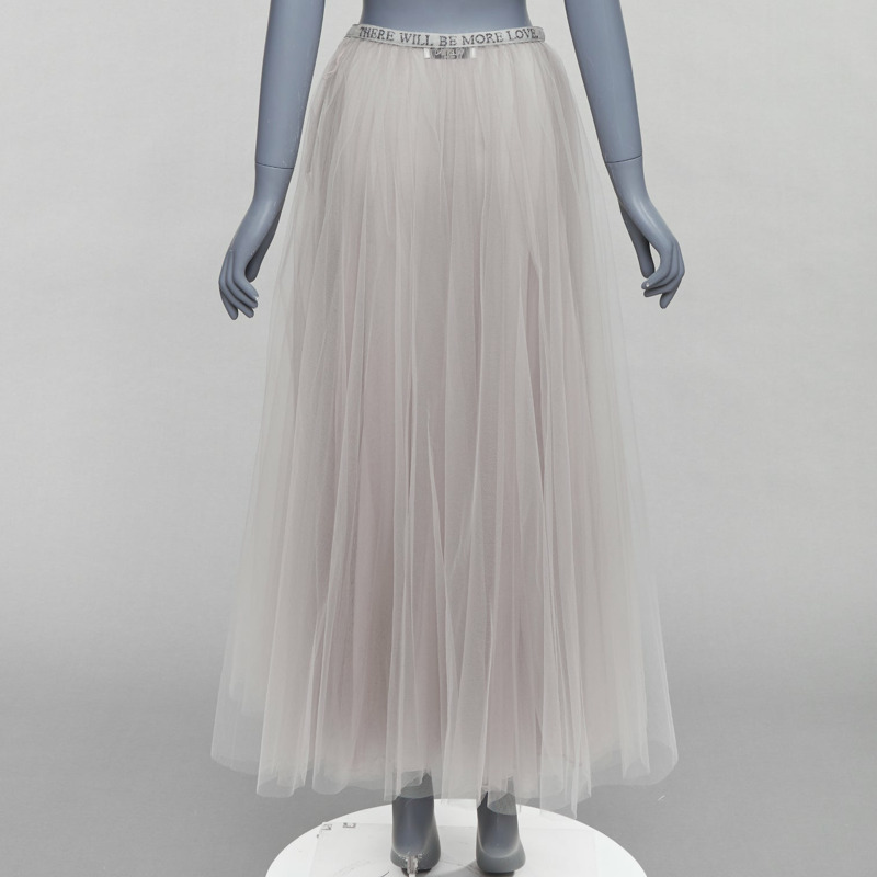 VALENTINO There Will Be More Love beaded waist grey tulle skirt IT38 XS-4