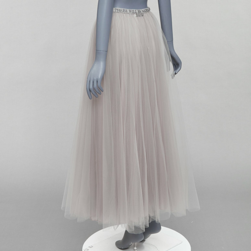 VALENTINO There Will Be More Love beaded waist grey tulle skirt IT38 XS-5