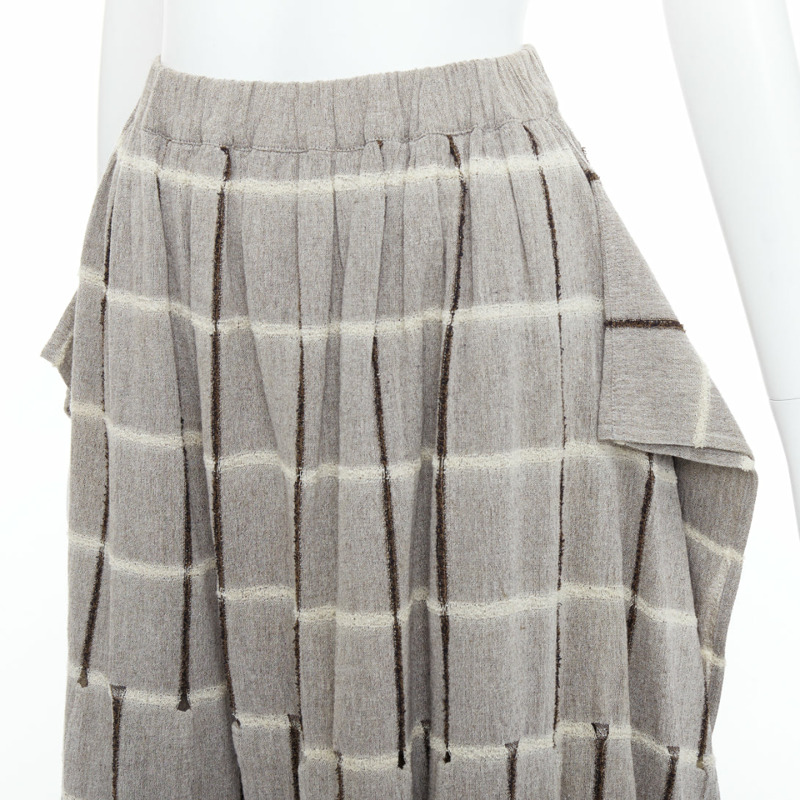 ISSEY MIYAKE 1980's Vintage grey checked fringe trim layered skirt M Rare-1