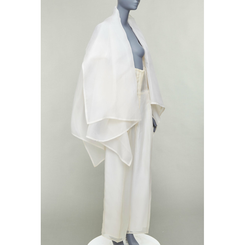 rare DOLCE GABBANA Vintage ivory silk oversized coat wide leg crop pants suit IT40 S-0