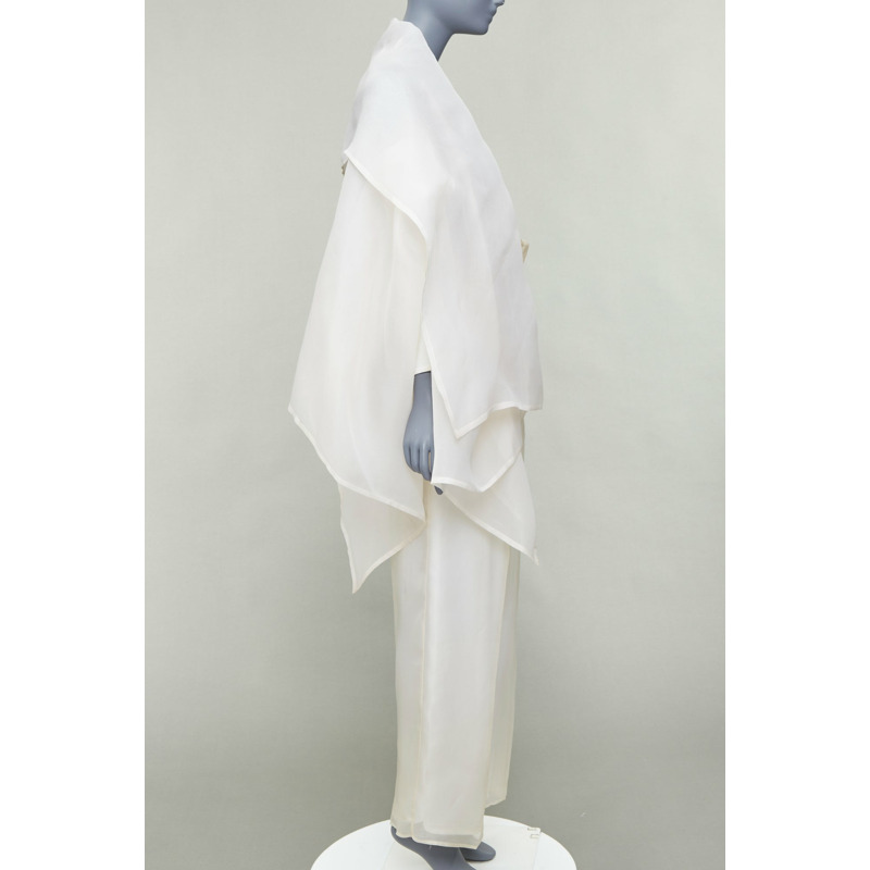 rare DOLCE GABBANA Vintage ivory silk oversized coat wide leg crop pants suit IT40 S-2