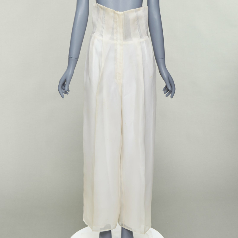 rare DOLCE GABBANA Vintage ivory silk oversized coat wide leg crop pants suit IT40 S-8