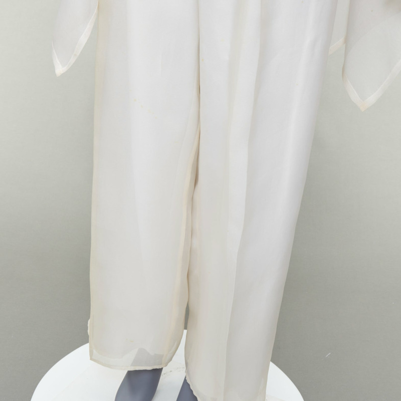 rare DOLCE GABBANA Vintage ivory silk oversized coat wide leg crop pants suit IT40 S-10