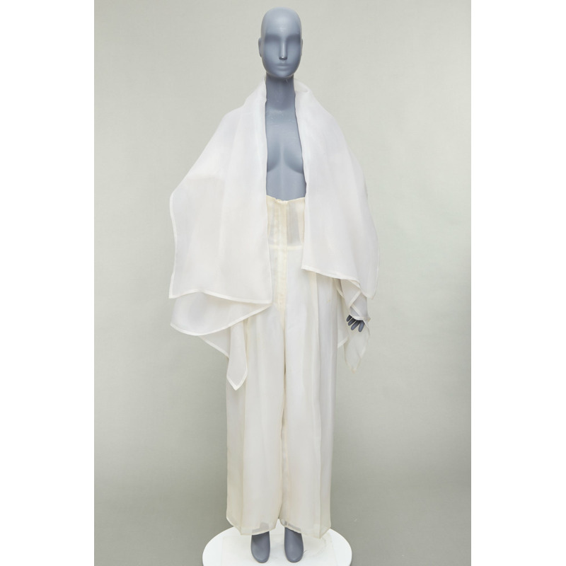 rare DOLCE GABBANA Vintage ivory silk oversized coat wide leg crop pants suit IT40 S-12