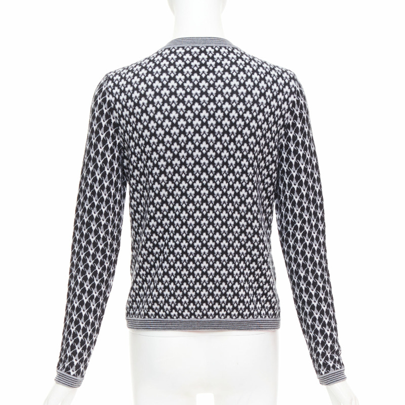 CHANEL black white cashmere velvet buttons crew cardigan FR38 M-5