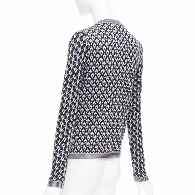 CHANEL black white cashmere velvet buttons crew cardigan FR38 M-6