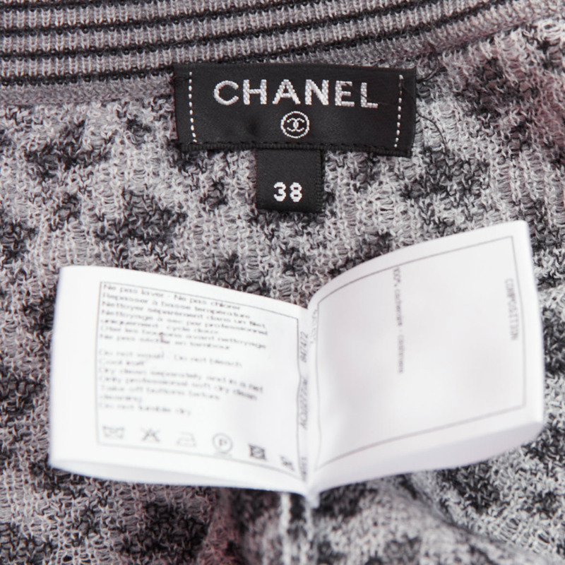 CHANEL black white cashmere velvet buttons crew cardigan FR38 M-8