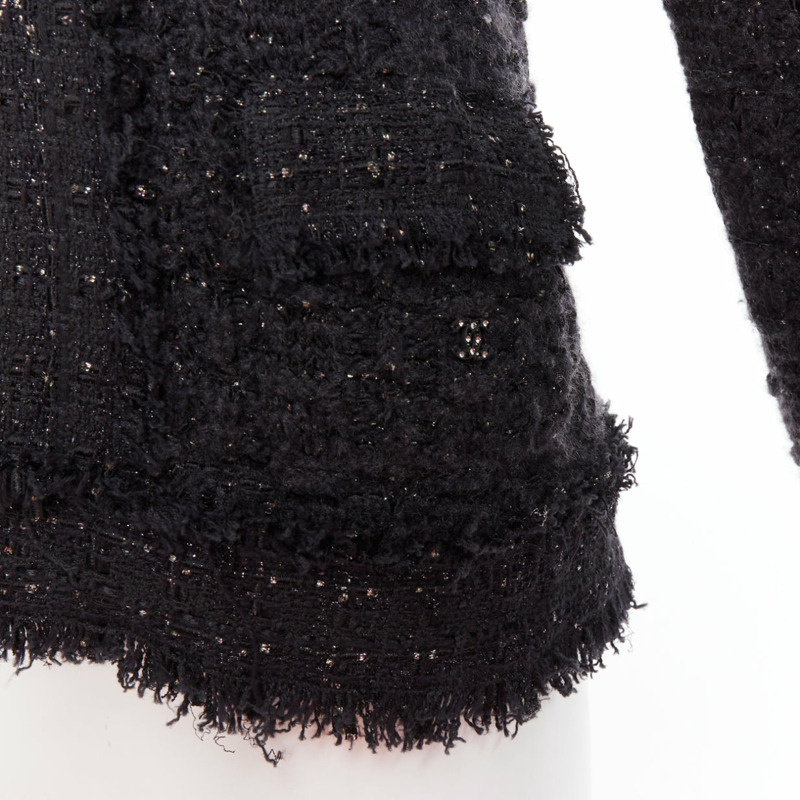 CHANEL 05A black metallic tweed silver CC logo cardigan jacket FR38 M-1