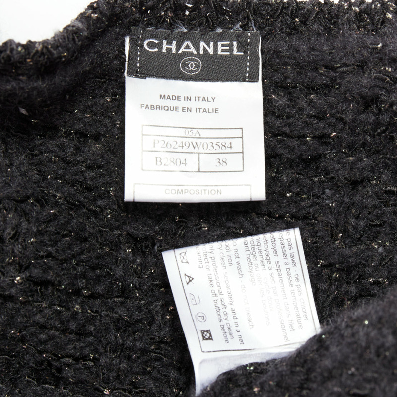 CHANEL 05A black metallic tweed silver CC logo cardigan jacket FR38 M-8
