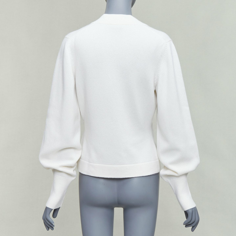 CHANEL 22A off white cashmere blend pink CC crystal buttons cardigan FR38 M-4