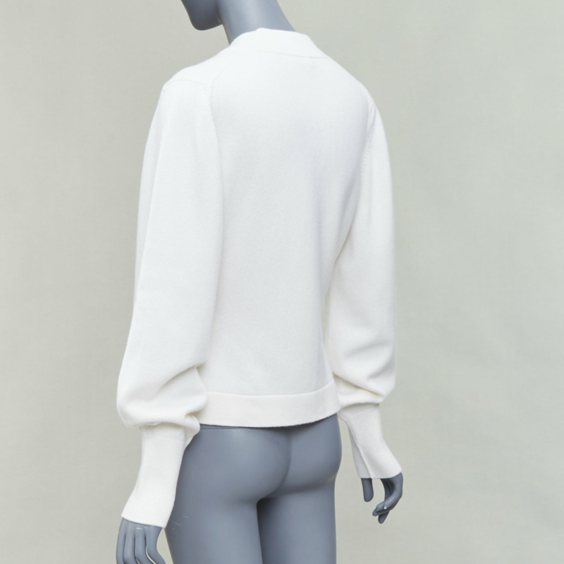 CHANEL 22A off white cashmere blend pink CC crystal buttons cardigan FR38 M-5