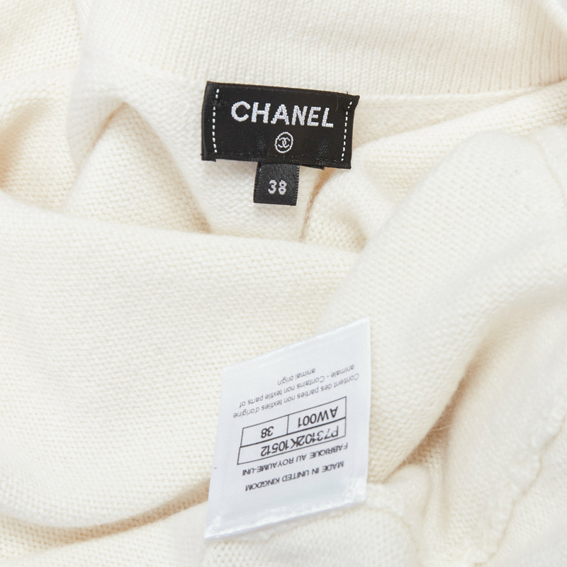 CHANEL 22A off white cashmere blend pink CC crystal buttons cardigan FR38 M-7